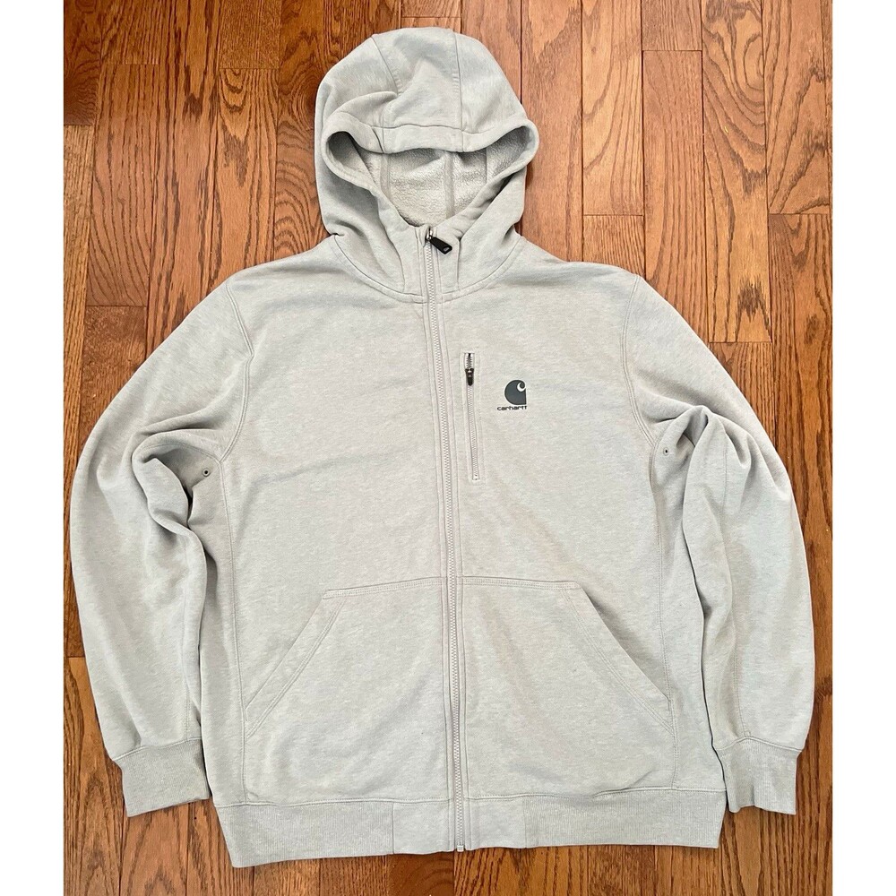 Carhartt Force Mens XL Gray Full Zip Fleece Hoodie Logo Sweatshirt Jacket 100615